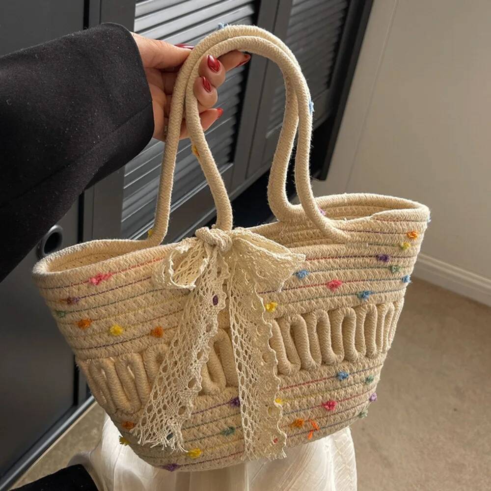 Women's Tote Woven Artistic Casual And Lightweight Holiday Shoulder Bag, Suitable For Vacation, Beach