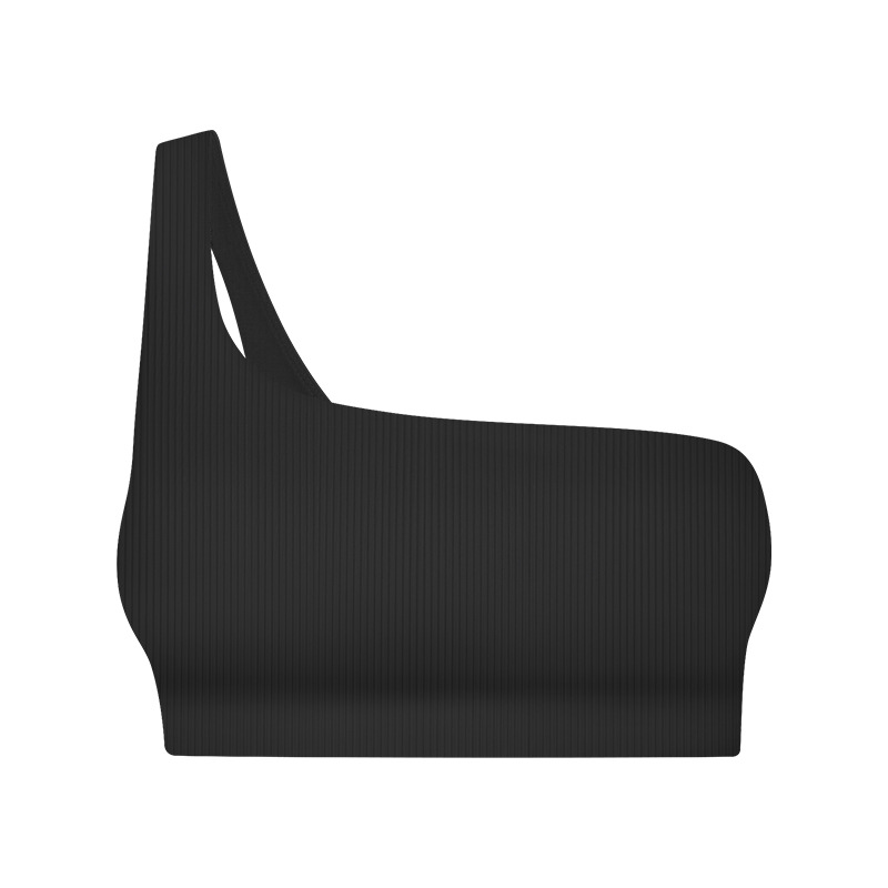 Striped Ribbed Fashion Outer Single Shoulder Strap Sports Bra Hollow Back Fitness Sports Underwear