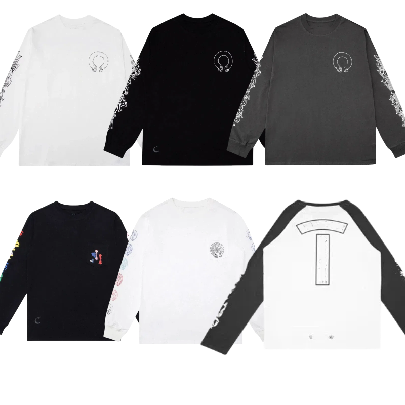 Vintage Men's T Shirts Designer Trendy Brand Loose Oversized Print Long Sleeves High Quality Cotton Tops