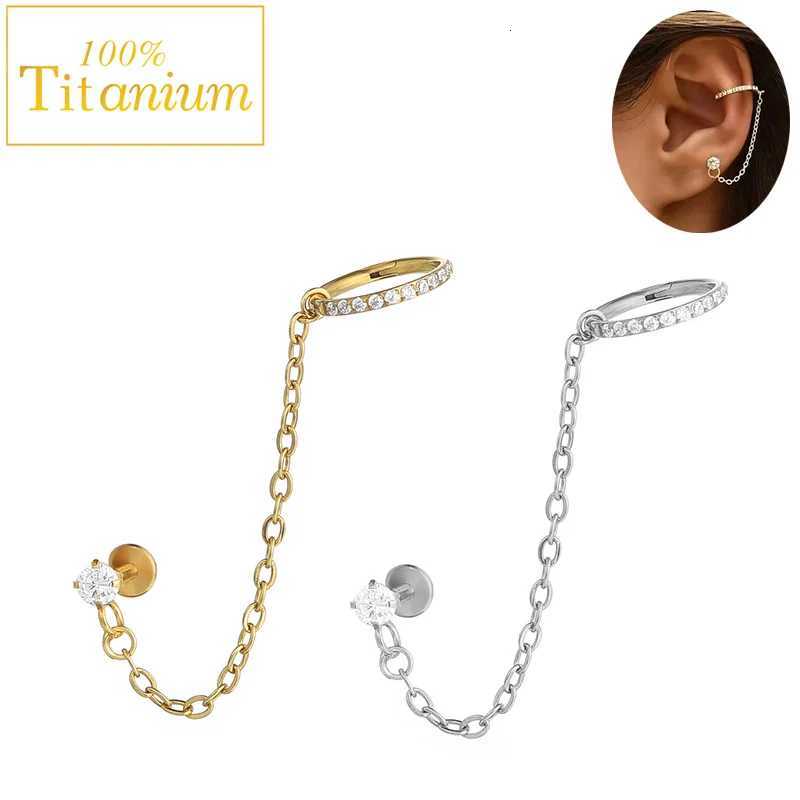 23 Titanium Chain Earrings with Labret Ear Stud 16G CZ Tassel Nose Cartilage Tragus Helix Lip Piercing Body Jewelry Nose Ring y250715