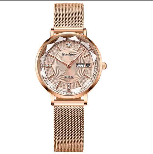 DHgargets Women's Waterproof Watch - 50M Luminous Stainless Steel Quartz Wristwatch with Day & Date (Model 3013)