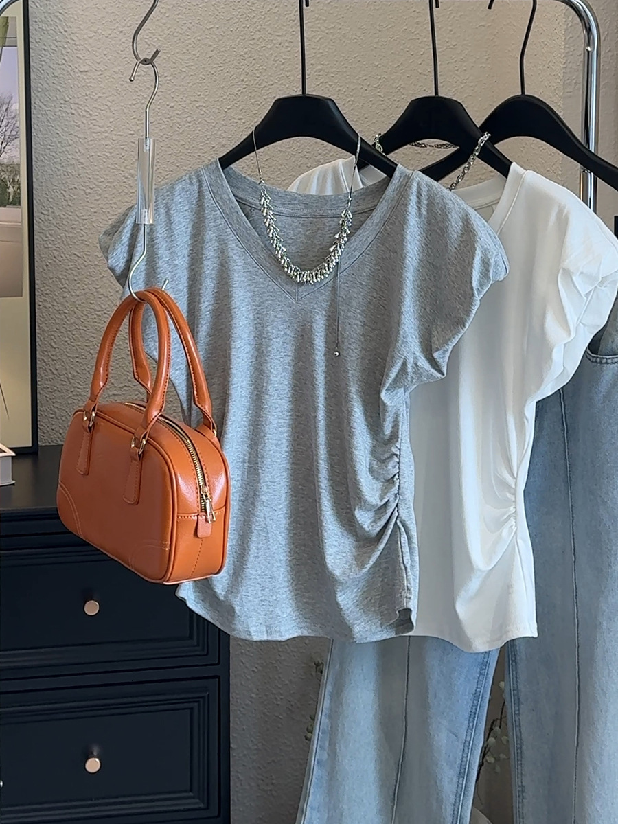 Summer New Women S T Shirt Right Shoulder Puff Sleeve Short For Design Sense Ins Slim Fit Korean Version Versatile Sweet Spicy Girl Top Designer