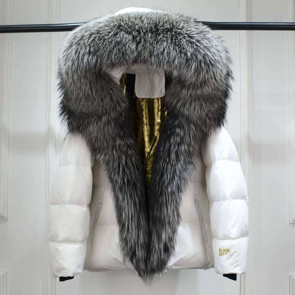 Lagabogy 2025 New Women Winter Hooded Puffer Coat Large Real Fox Fur Down Jacket Female Loose Waterproof Parkas Zipper Outerwear