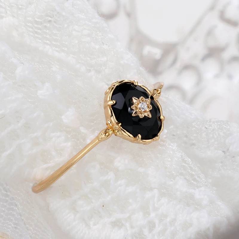 LAMOON Natural Black Agate Ring For Women Gemstone Ring 925 Sterling Silver Gold Vermeil Fine Jewelry Vintage Elegant Bijou 250712