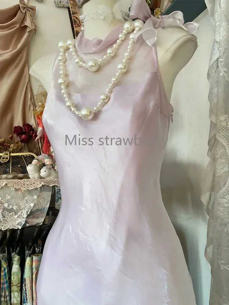 France Vintage Elegant Skinny Sleeveless Dress Women Design Sweet Pink Slim Dresses Female Retro Chic Fairy Thin Clothing New R250716