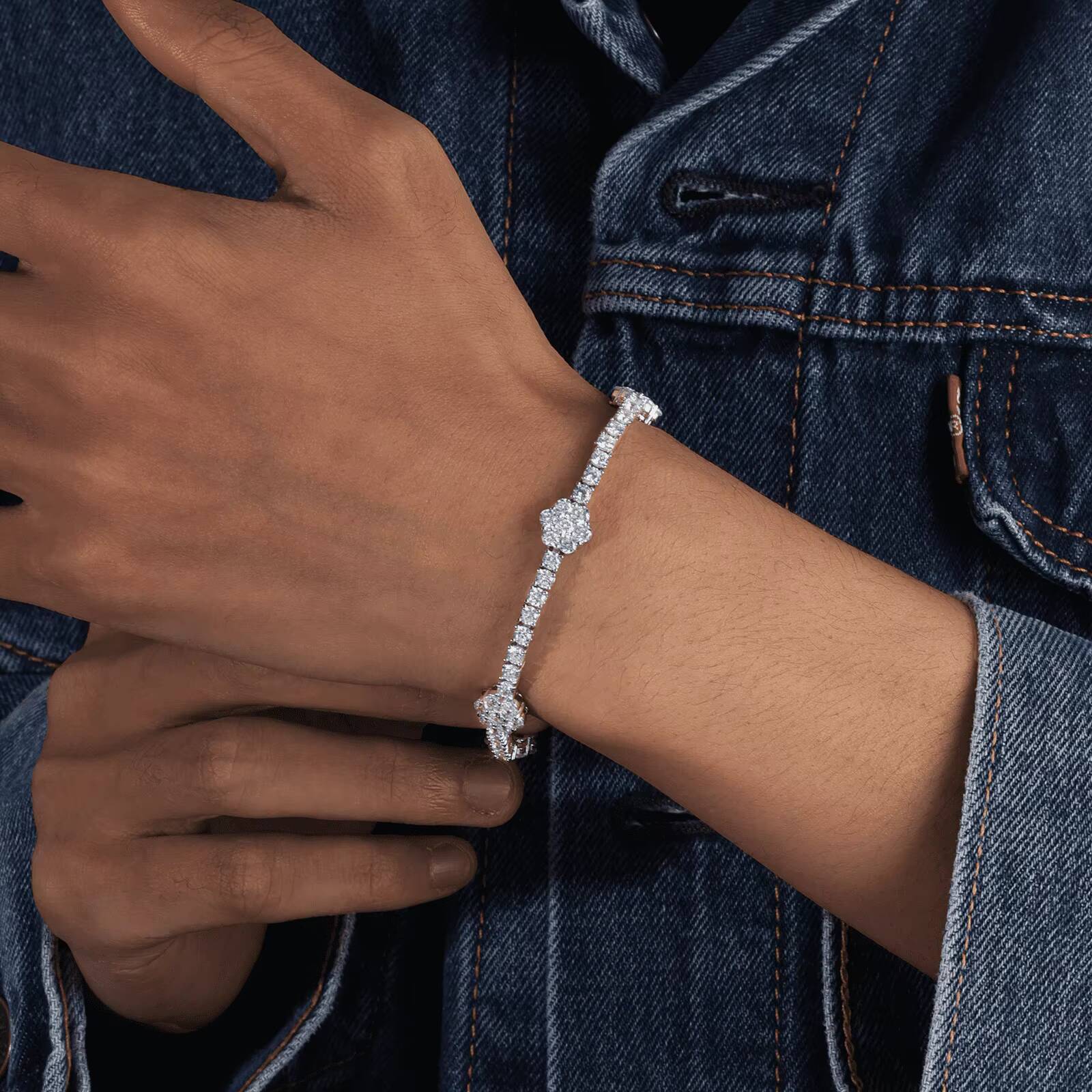 925 Sterling Silver Tennis Bracelet Fine Flower Design GRA Certified 3mm VVS D Moissanite Hip Hop Jewelry Childrens Anniversary