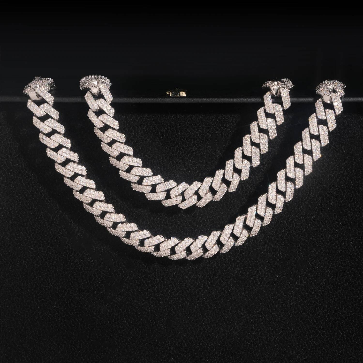 Fashion Hip Hop Jewelry 925 Sterling Silver 12mm 2 Rows Iced Out VVS Moissanite Diamond Miami Cuban Link Chain