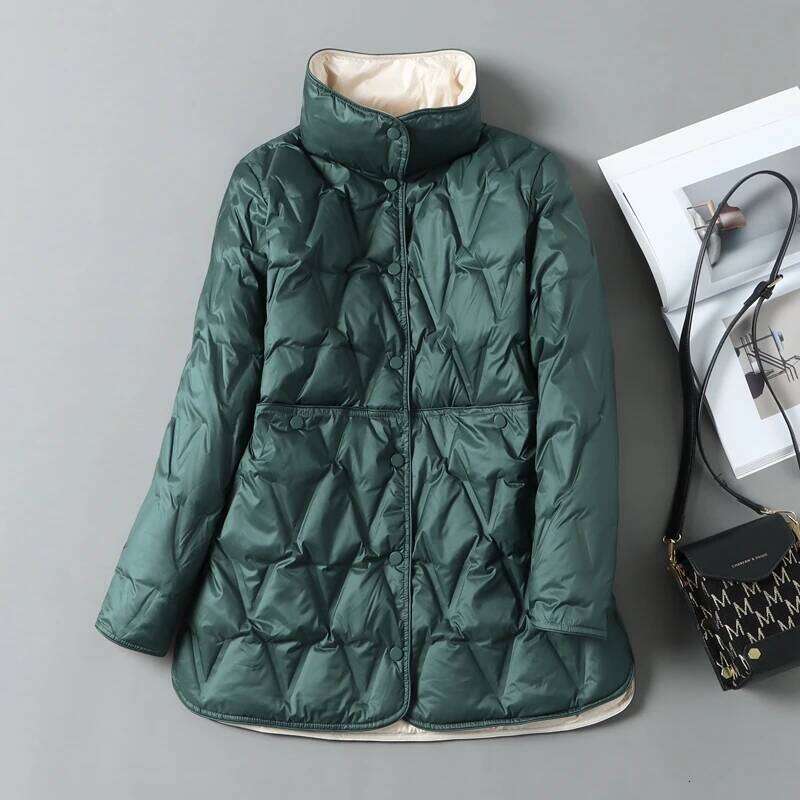 Lagabogy 2025 New Autumn Winter Women Ultralight White Duck Down Long Jacket Female Single-Breasted Double Sided Puffer Coat MDNG