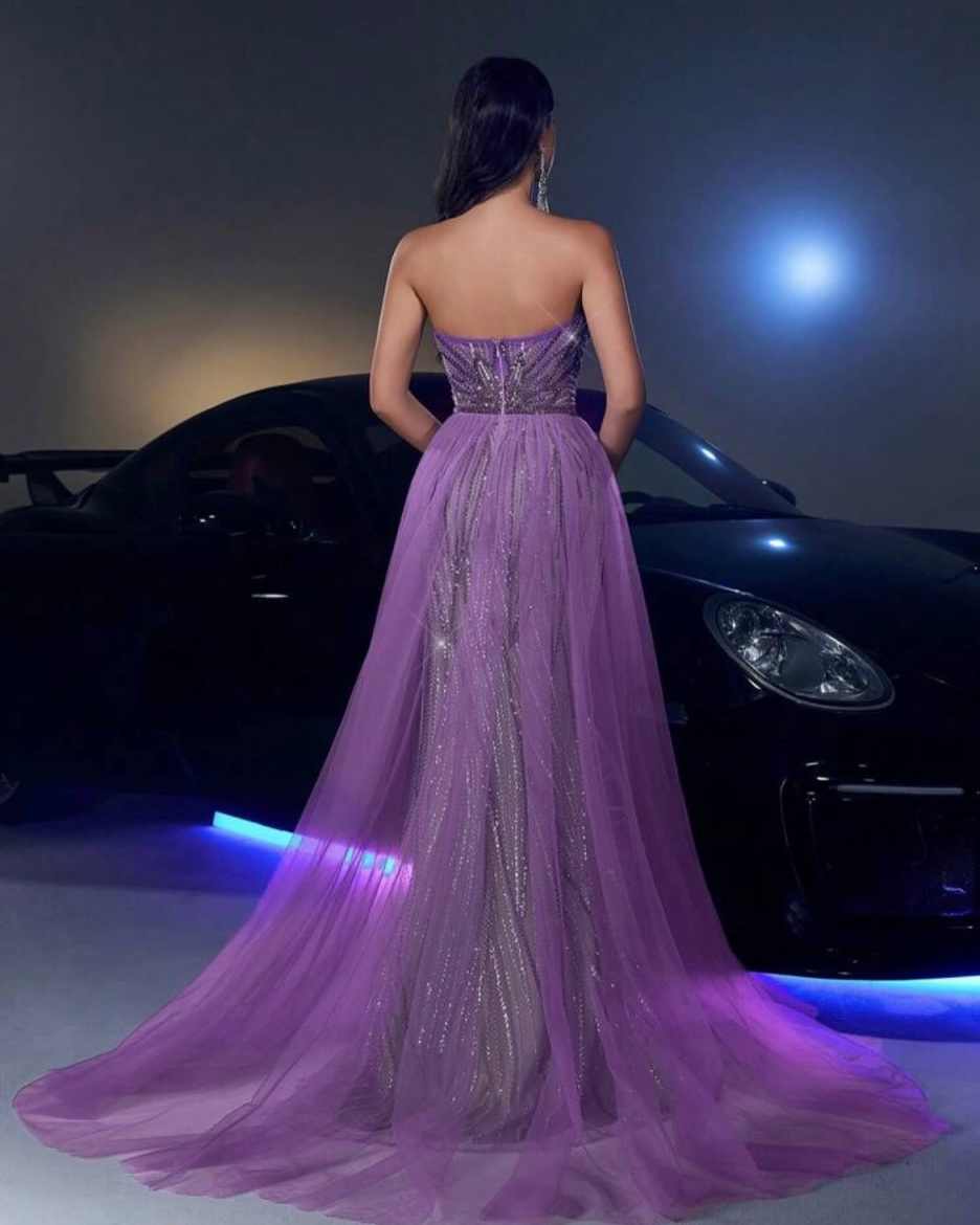 Classic Prom Dress Sequined Appliques Prom Gowns Full Sleeve Split Satin Evening Dress Sweep Train Robes De Mariee Plus Size Customized L251544