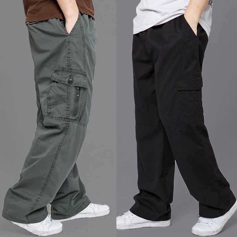 New Cargo Pants Mens Loose Straight Oversize Clothing Solid Gray Versatile Work Wear Black Joggers Cotton Casual Male Trousers y250716