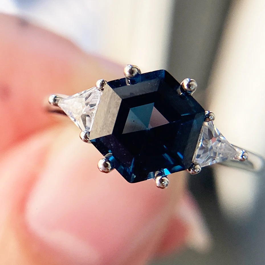 Luxyimagic Lundon Topaz Gemstones Ring for Women Solid 925 Sterling Silver Korean Trendy Hexagon Engagement Wedding Jewelry 250712
