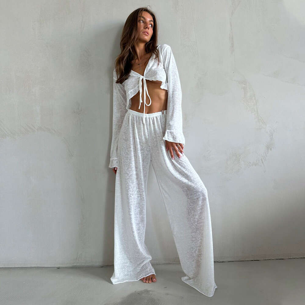 Modal Pajama Set For Women Lazy Style Spring Summer New Sleeve Long Pants Sleepwear Casual Loose B5