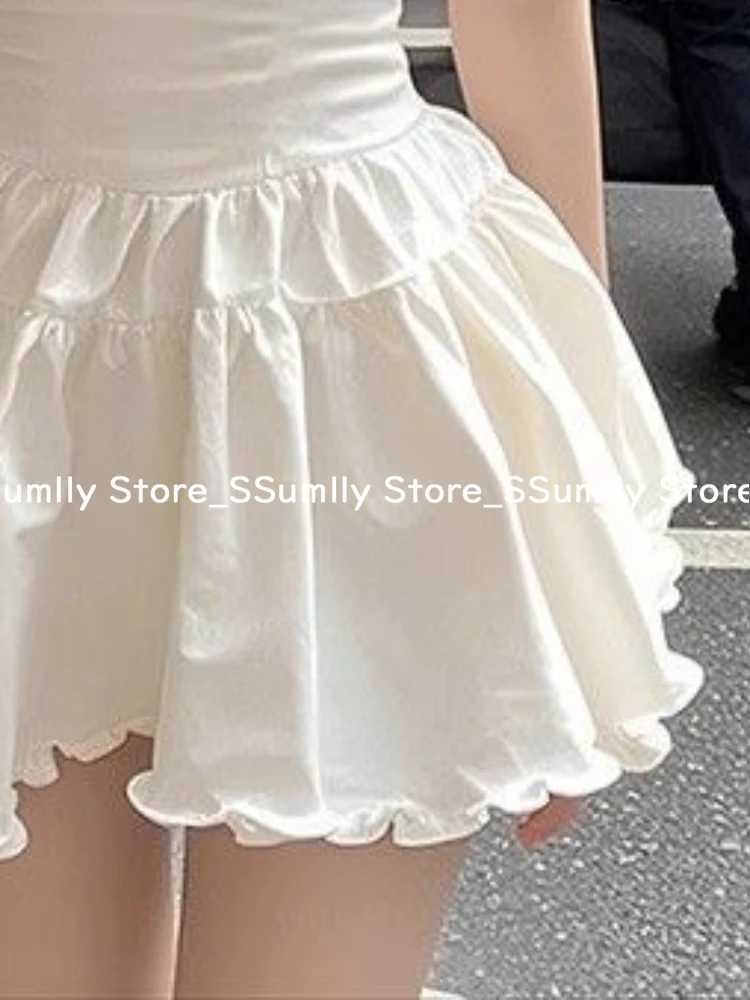2025 Summer White Square Neck Ruffled Sling Dress Women French Slim Fit Sexy Elegant Party Clothes Korean Fashion Short Dresses R250716