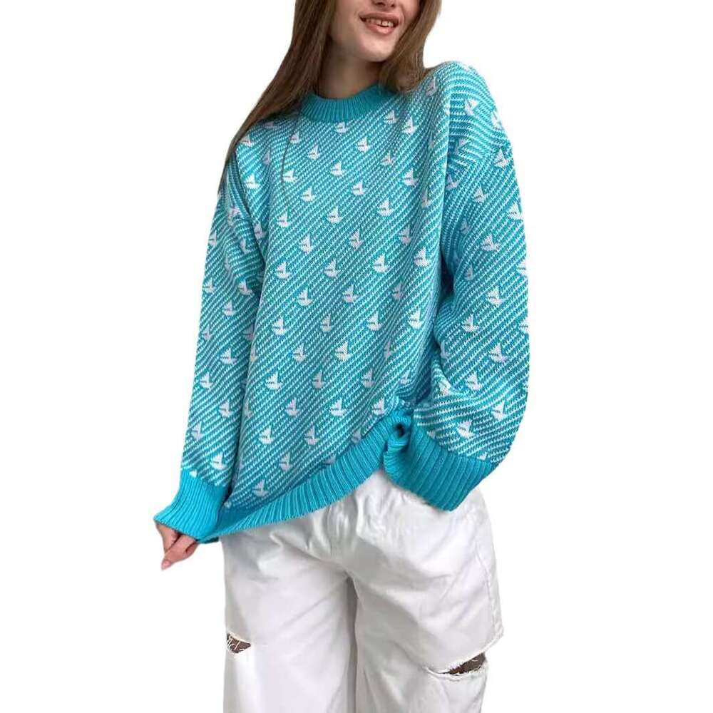 Round Neck Sailboat Winter New Style Elegant Commuter Versatile Loose Knitted Pullover Sweater B5