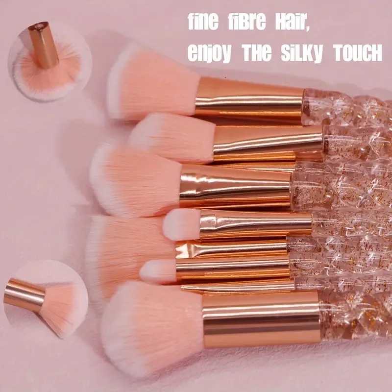 10pcs Elegant Crystal Rose Gold Makeup Brush Set - Soft Nylon Bristles for All Skin Types Durable ABS Handles XJ2500716