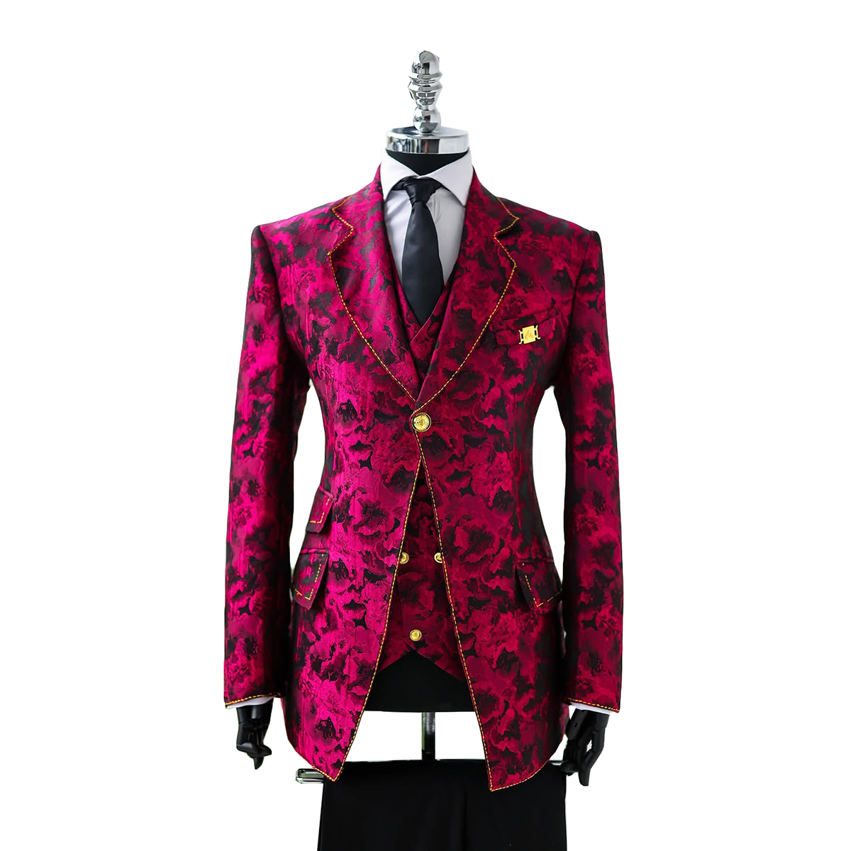 Modern Men Suits 3 Pieces Notched Lapel Jacquard Jacket Tailor-Made Blazer One Button Groom Evening Party Customized Coat Vest Pants Plus Size