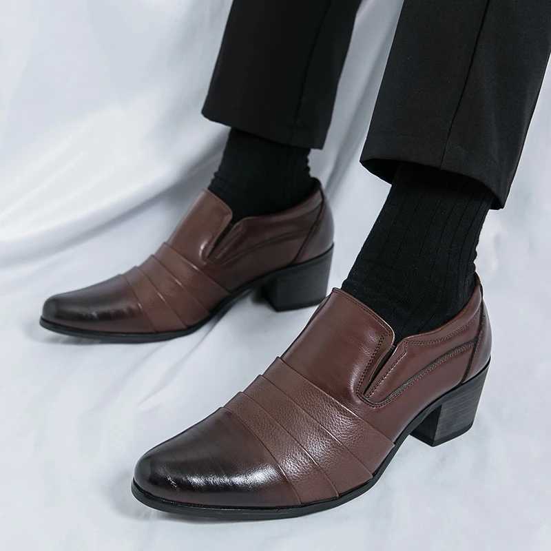 Leather Men Dress Shoes High Heel British Mens Elevator Business Shoes Wedding Party Mens Oxford Footwear Increasing Loafers W250716