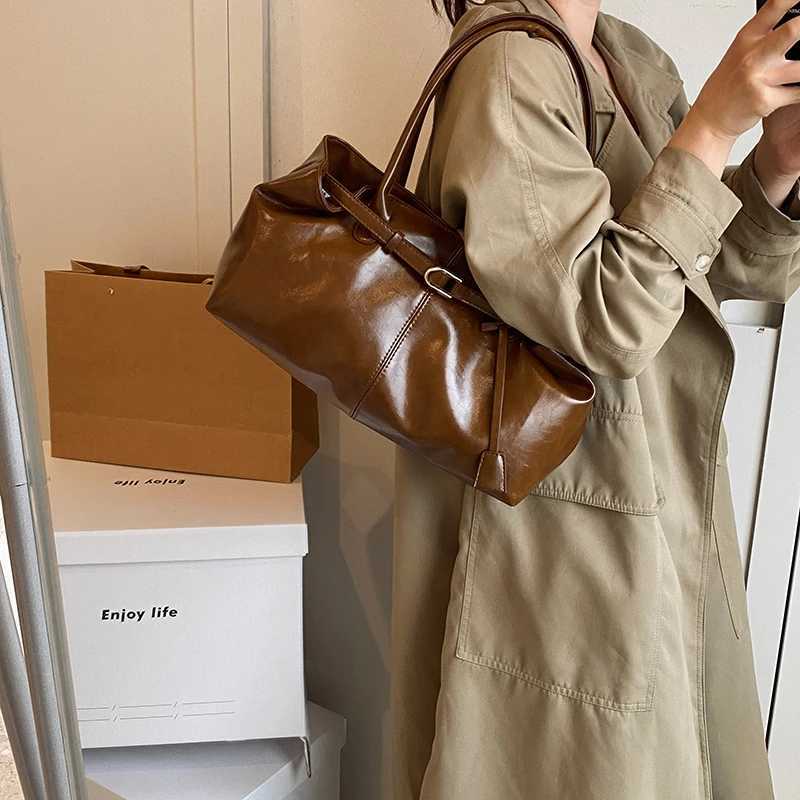 2025 New Ladys Handbag Vintage Brown Shoulder Bag with Short Handle Women PU Leather Bag Large Capacity Luxury Brand Tote Bags
