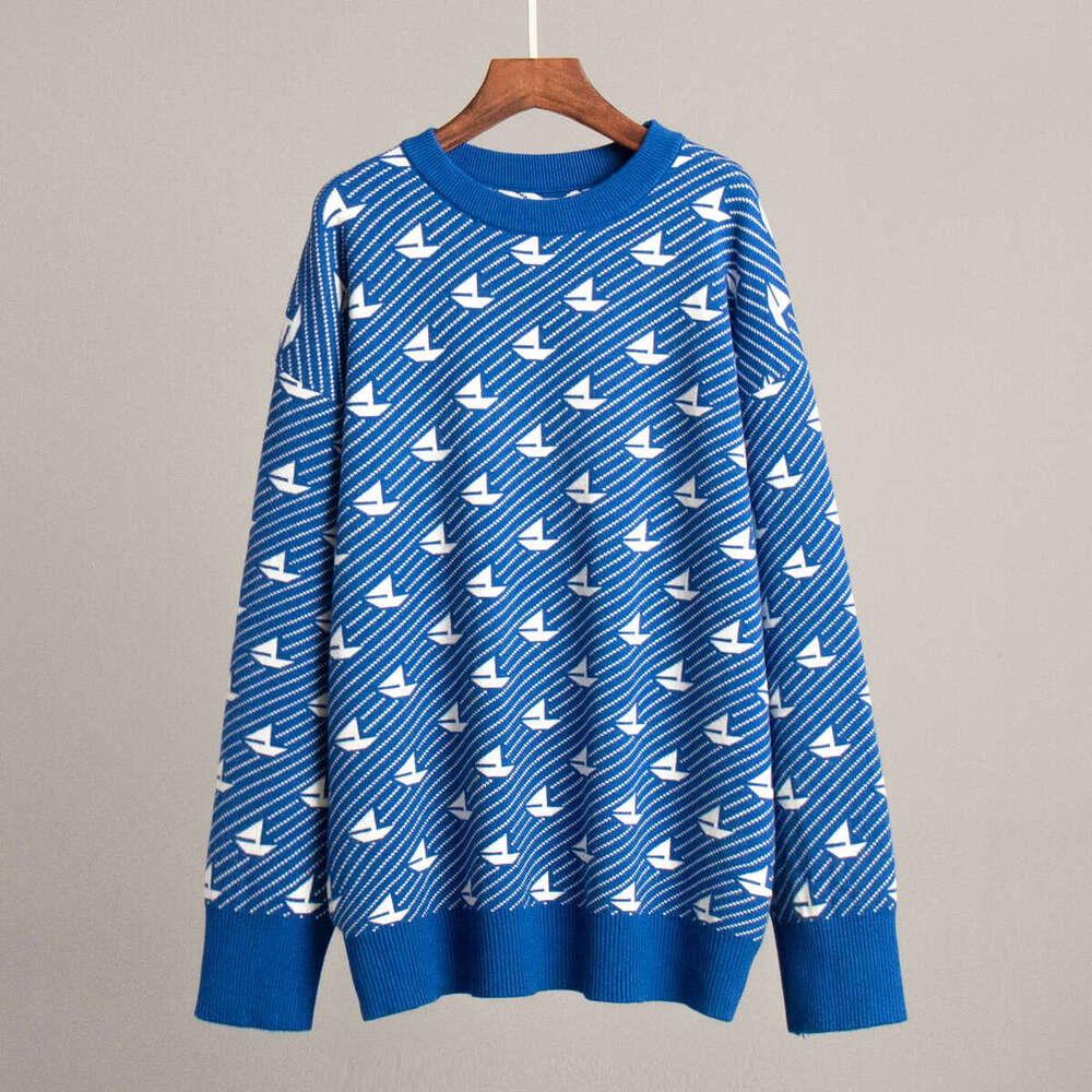 Round Neck Sailboat Winter New Style Elegant Commuter Versatile Loose Knitted Pullover Sweater B5