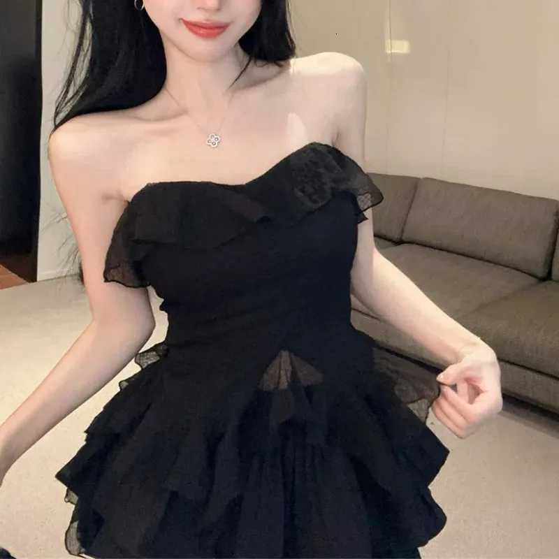Women Sexy Off Shoulder Ruffle Asymmetrical Blouses Summer Sweet Chic Sleeveless Chiffon Shirts Solid Slim Fit Fairy Party Tops R250716