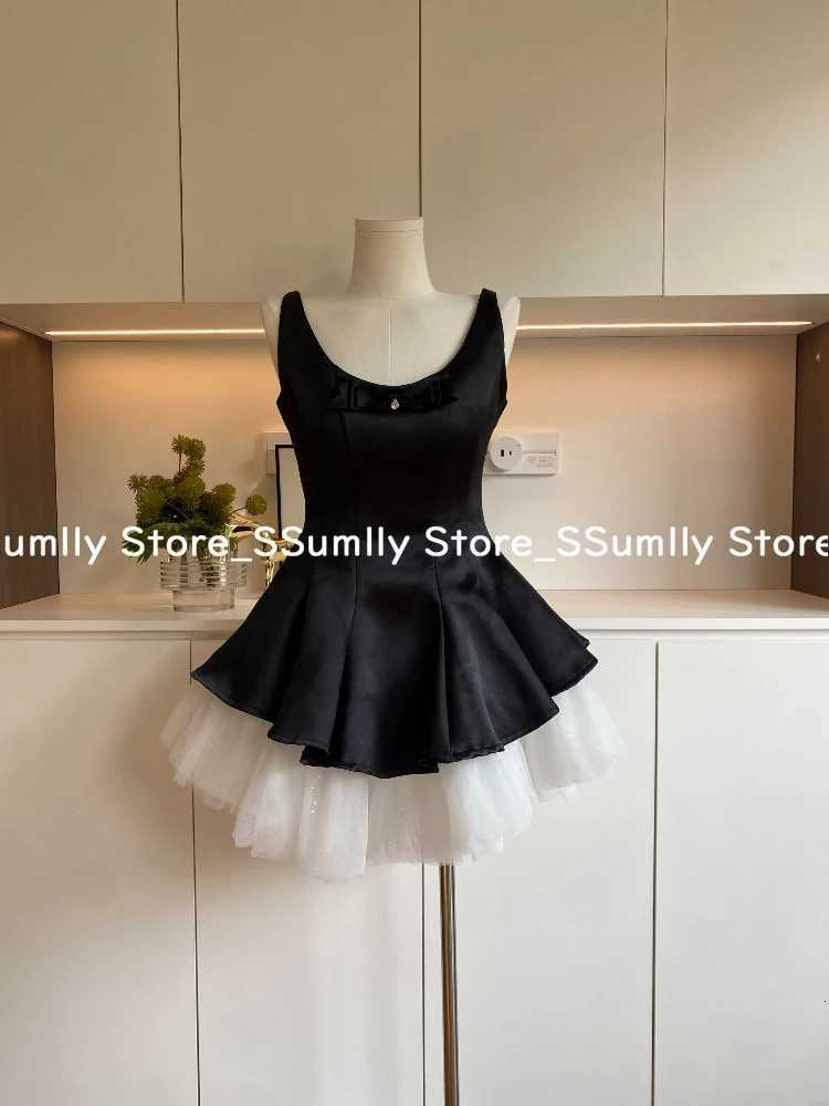French Elegant Princess Style Slim Dress Women Mesh Black White Contrasting Puffy Dresses Summer Hepburn Chic Party Clothes 2025 R250716