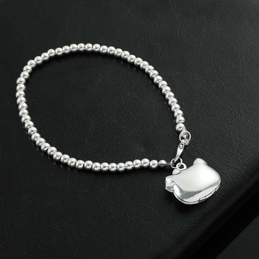 Sanrio 925 Silver Color Pendant Bracelet with Kawaii Kitty Cat for Women and Girls Student Gift Can Open Bracelet w250716