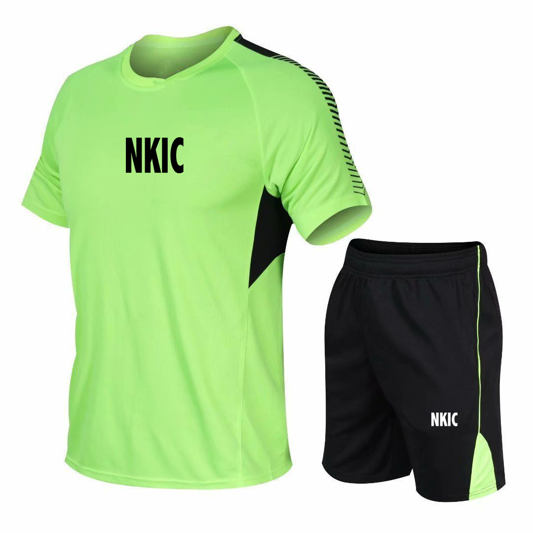 Men's Fashion Two-Piece Set Breathable Workout Brand Tracksuit Green T-Shirt Shorts Comfortable Active Wear Clothing Plus Size M-5XL