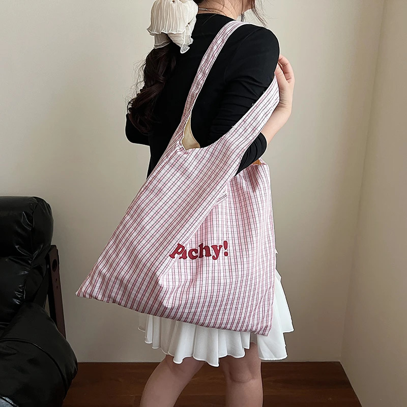 Simple Versatile Womens Large Capacity Striped Single Shoulder Tote Bag Fashion Trendy Commuting Storage Bags 250714
