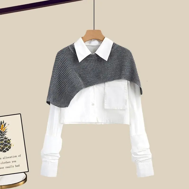Large Womens Autumn and Winter Set Loose Shawl Shirt High Waist Knitted Half Skirt Three Piece Set Fashion 250715