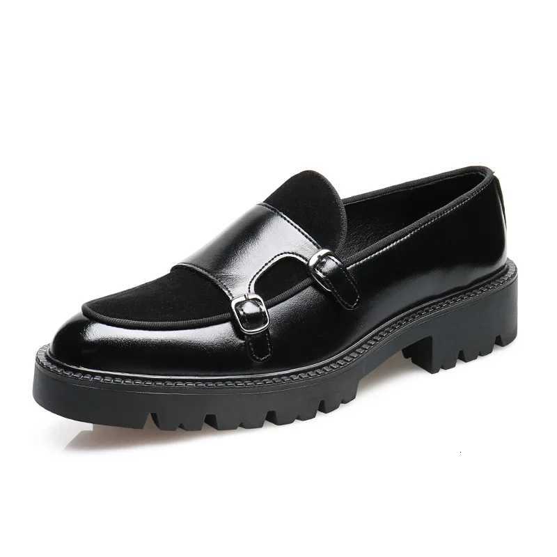 Fashion Mens Casual Leather Shoes Men Classic British Style Monk Loafers Mens Slip-on Thick Sole Heightened Shoe Patchwork W250716
