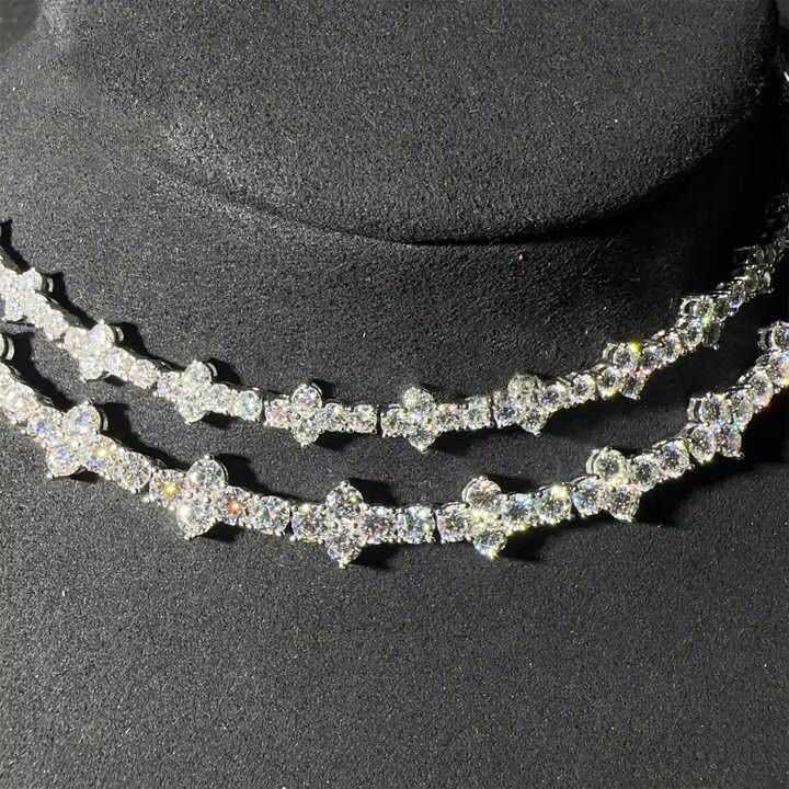 Cross Shape Silver Real Gold Plated Hip Hop Jewelry D VVS Moissanite Diamond Cross Cluster Tennis Fashion Charm Bracelets