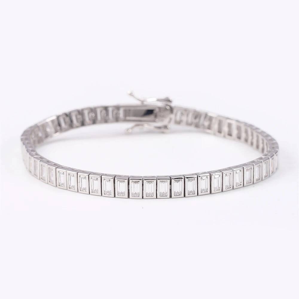 D VVS1 2*4mm Moissanite Tennis Bracelet Original S925 Sterling Silver Plated 18k White Gold with GRA Bracelets for Women Man