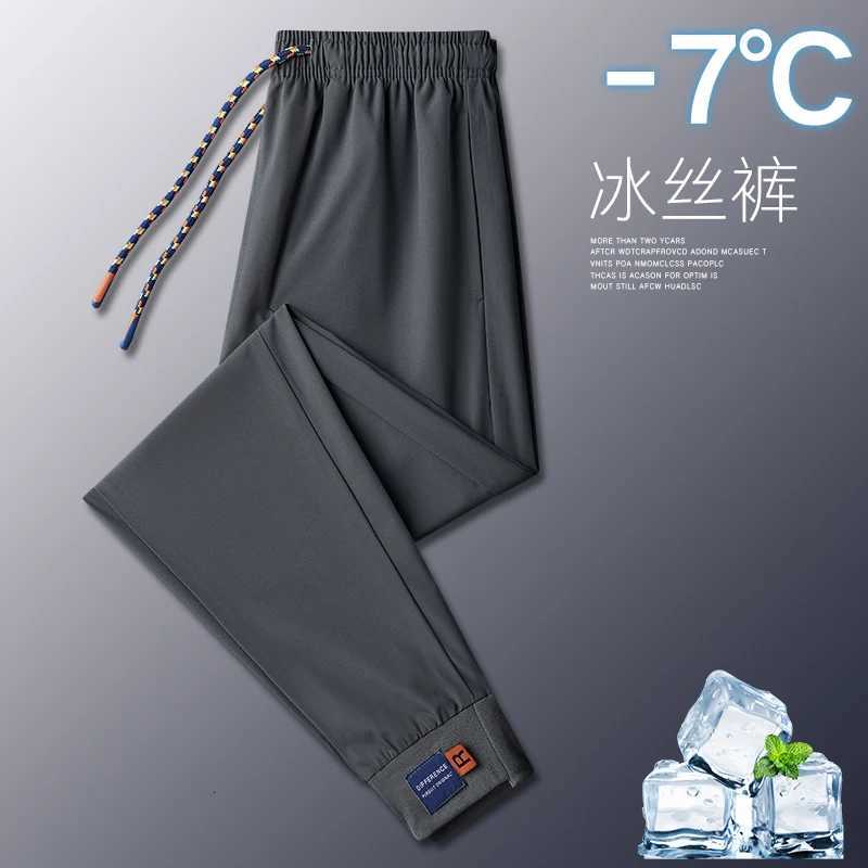 2025 Mens Sweatpants Ice Silk Summer Stretch Jogger Pants Straight Cool Sports Training Trousers Large Size y250716