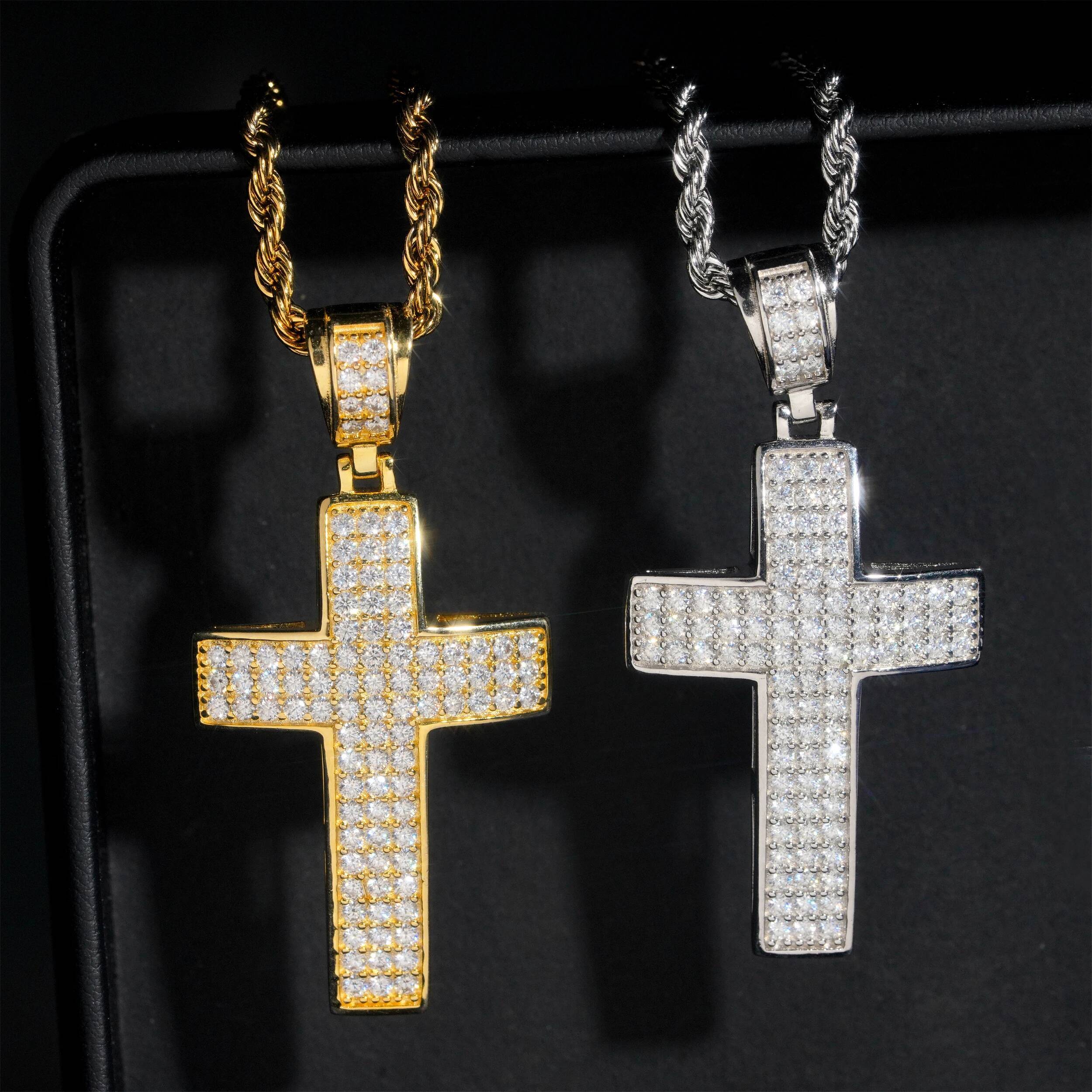 Hip Hop Jewelry 925 Sterling Silver Cross Moissanite Pendants GRA certification Suitable for 3mm Tennis Cha