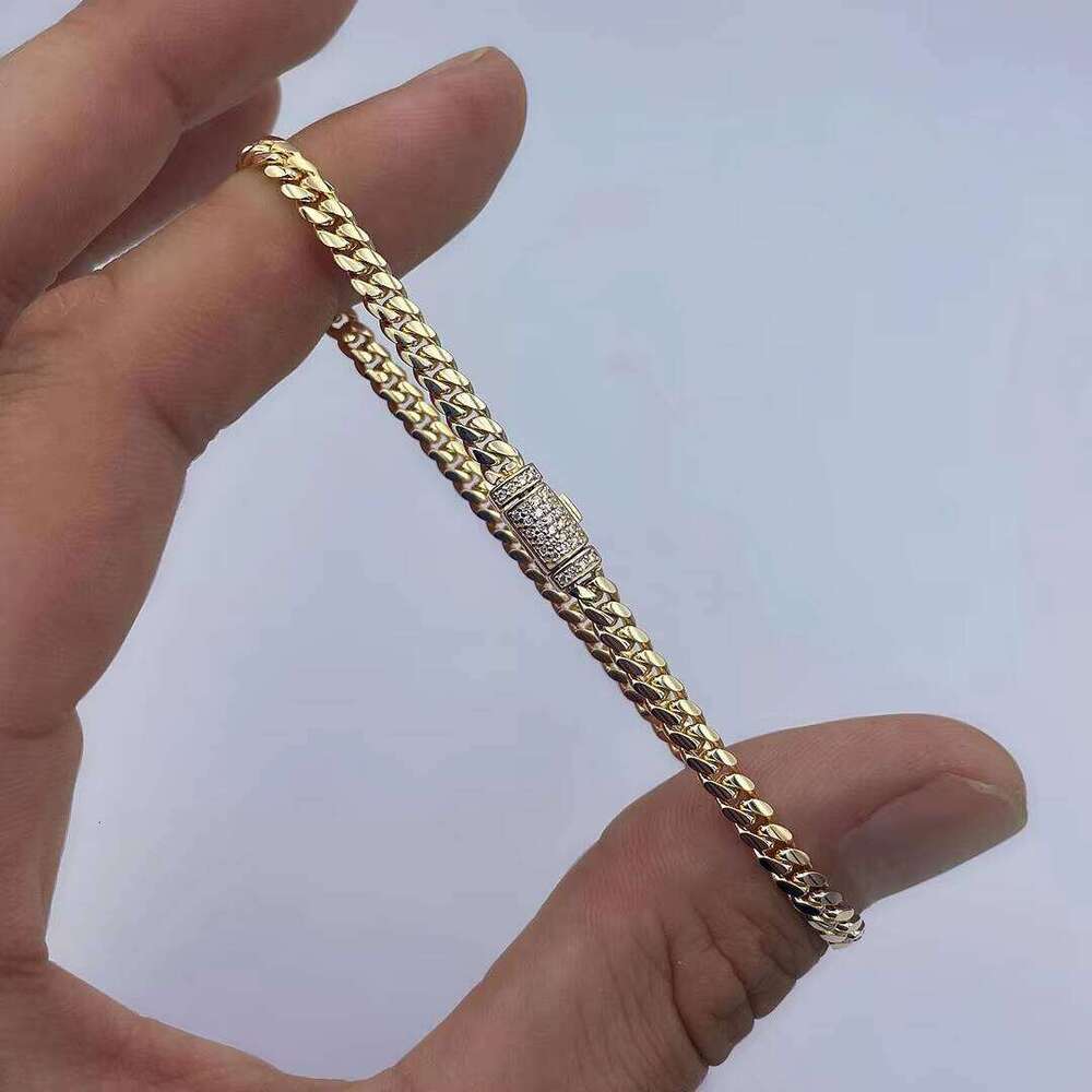 Designer necklaceReal gold Cuban chain6mm 8mm 10mm14K Solid Gold Plated Stone Buckle Cuban Chain Necklace Bracelet Men's Fine Jewelry