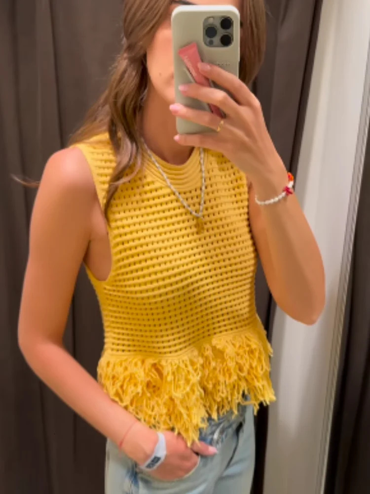 Tassels Knitted Hollow Out Cardigans Skirt Suits Women Single Breasted Lapel Top Mini Skirts Sets Female 2025 Spring Chic Outfit 250715