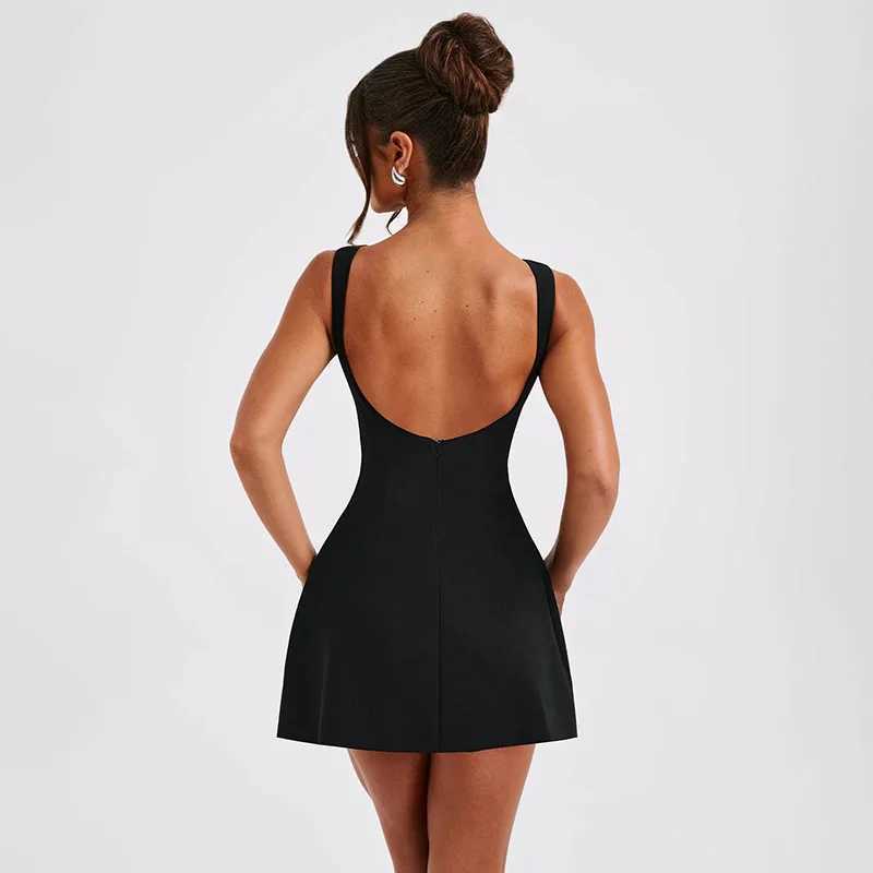 2024 New Summer Womens Pure Color Round Neck Sleeveless Halter High Waist Dress Wholesale from Europe and the United States R250716