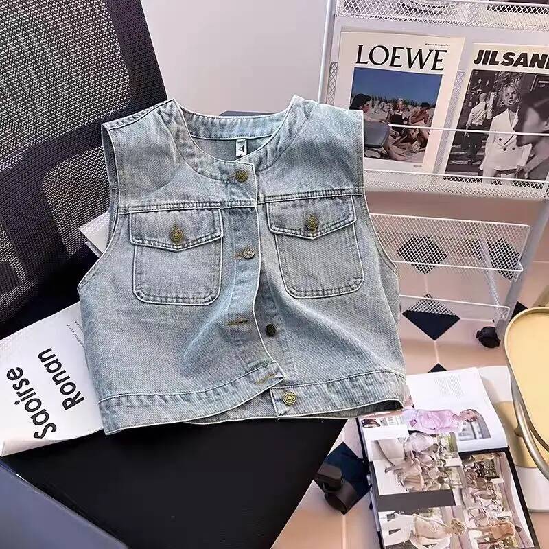 Hot Casual Short Sleeveless Denim Vest Jacket For Women