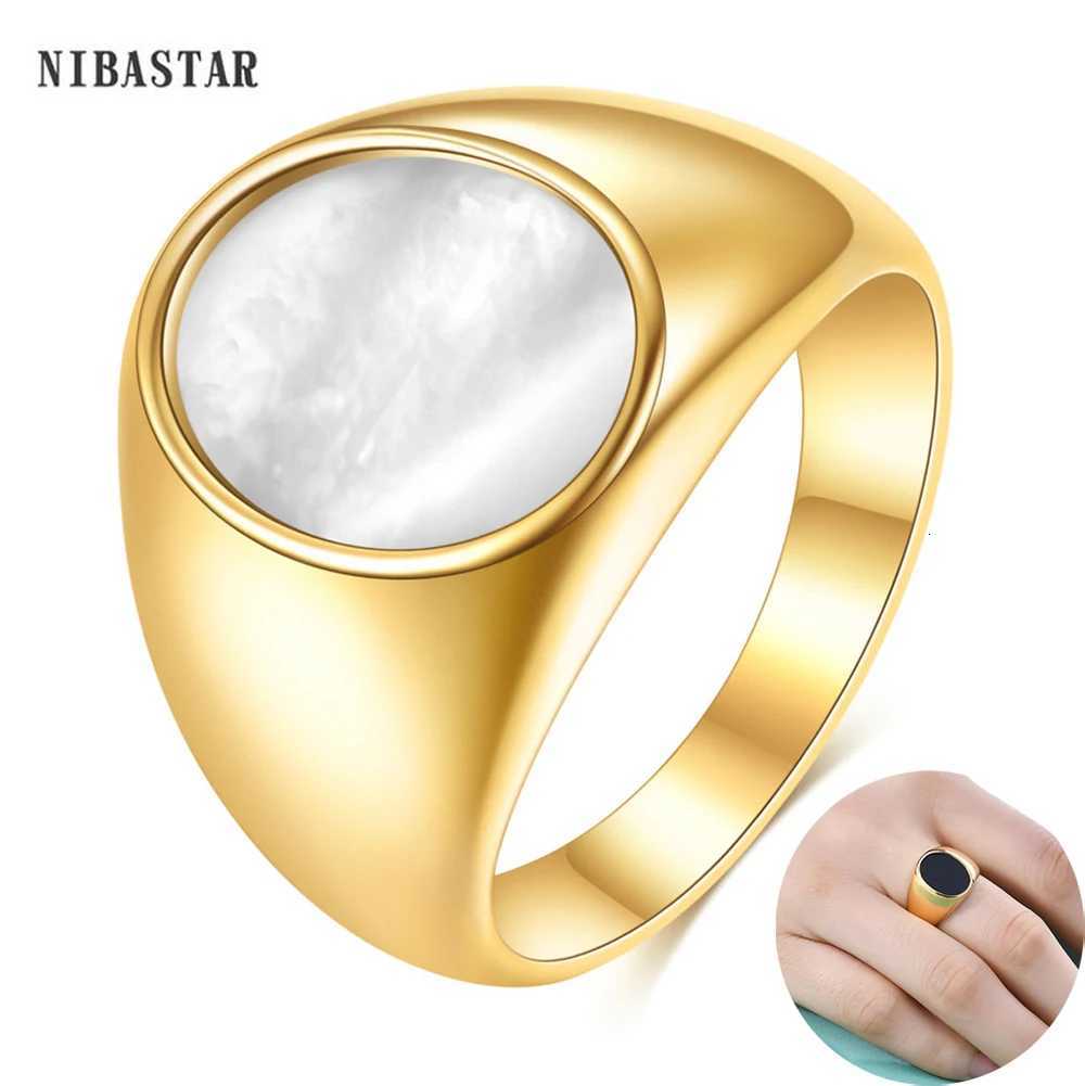 Vintage Trendy Marble Shell Simple Geometric Ring For Women Girls Stainless Steel Fine Signet Rings Geometric Square Metal Ring S250716