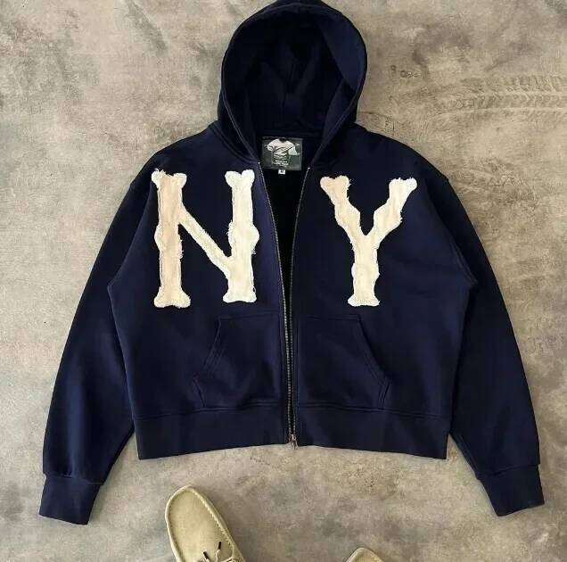Spring Autumn Hot Sale Of The Season Fashion Letter Embroidery Patchwork Hooded Zipper Loose Unisex Sweatshirt Jacket Women's St