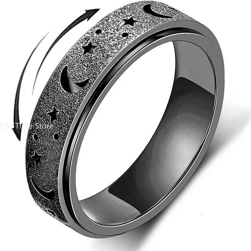 Stainless Steel Ring Fashion Simple Hollow Frosted Star Moon Ring Rotatable Decompression Ring S250716