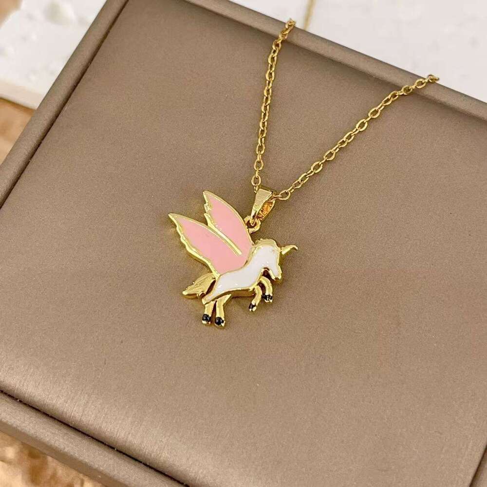 Fashion Cartoon Cute Unicorn Pegasus Style Necklace Personality Seven-Color Oil Drop Pendant Decoration 6Fb