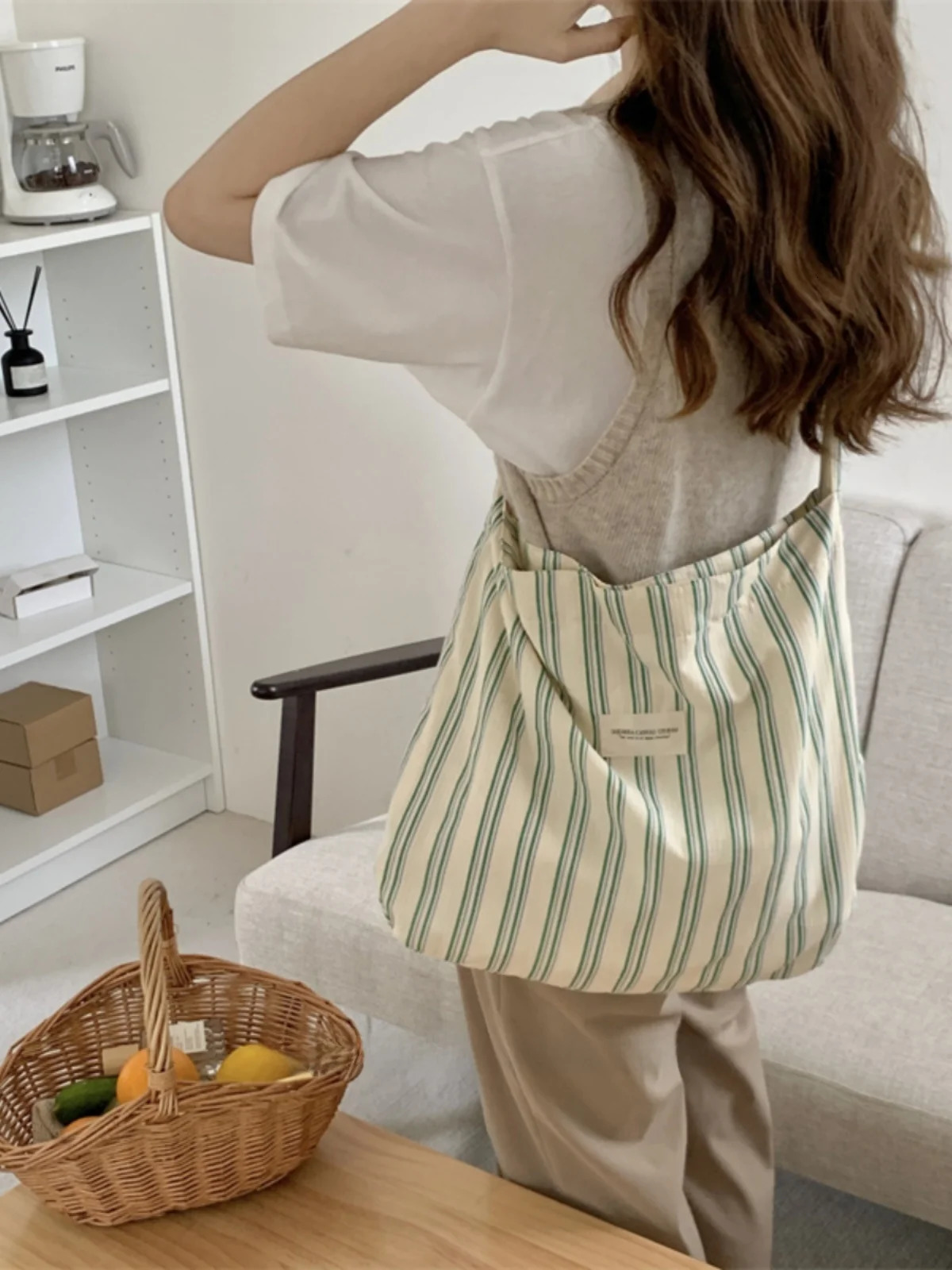 Japanese Sle Striped Canvas Tote Bag Single oulder Large Capaci Underarm Bag for Women Going to Work Student Crossbody ... 250714