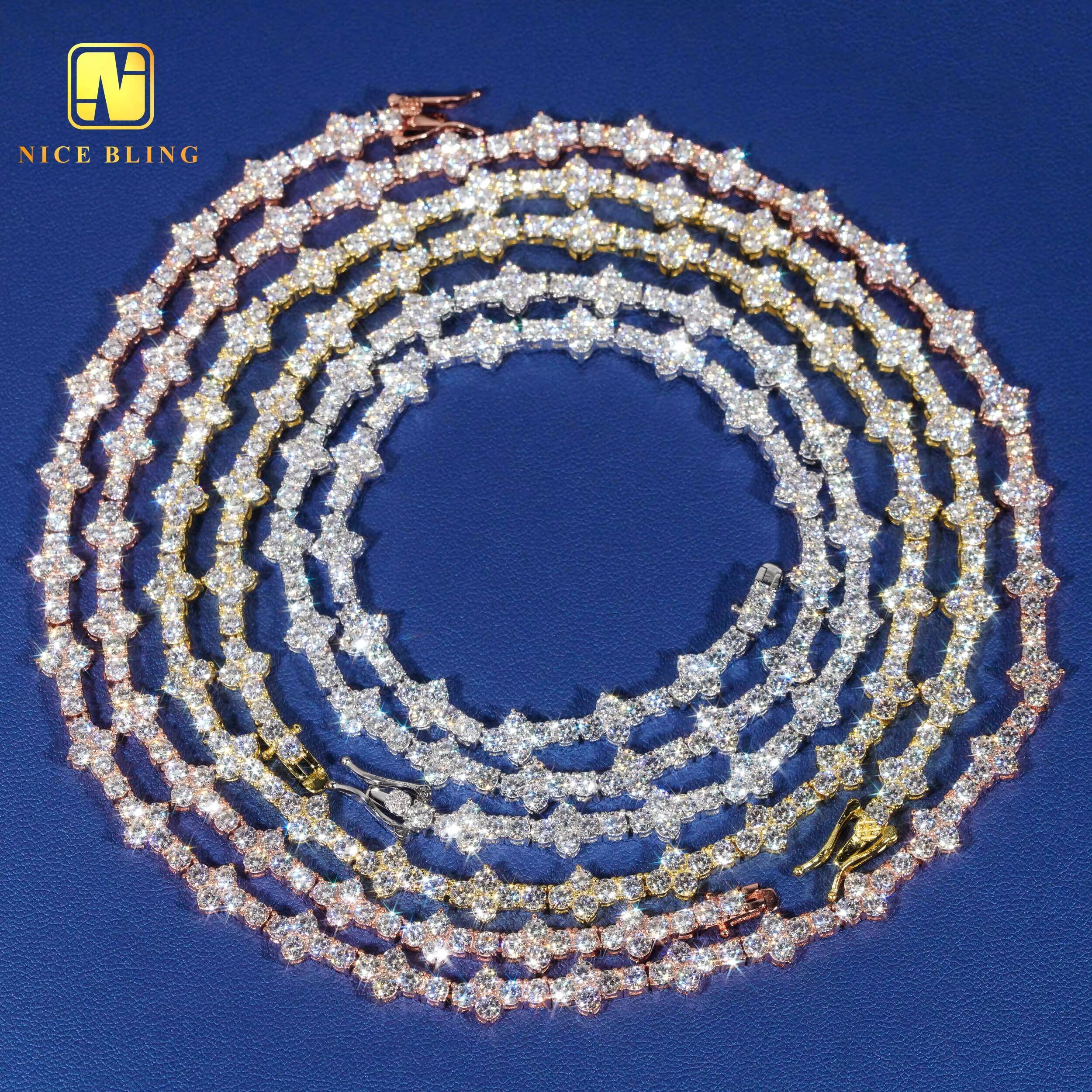 New Arrival Moissanite Tennis Chain Necklace 4MM Cross Tennis Necklace Hiphop Fashion Diamond Chains 925 Sterling Silver