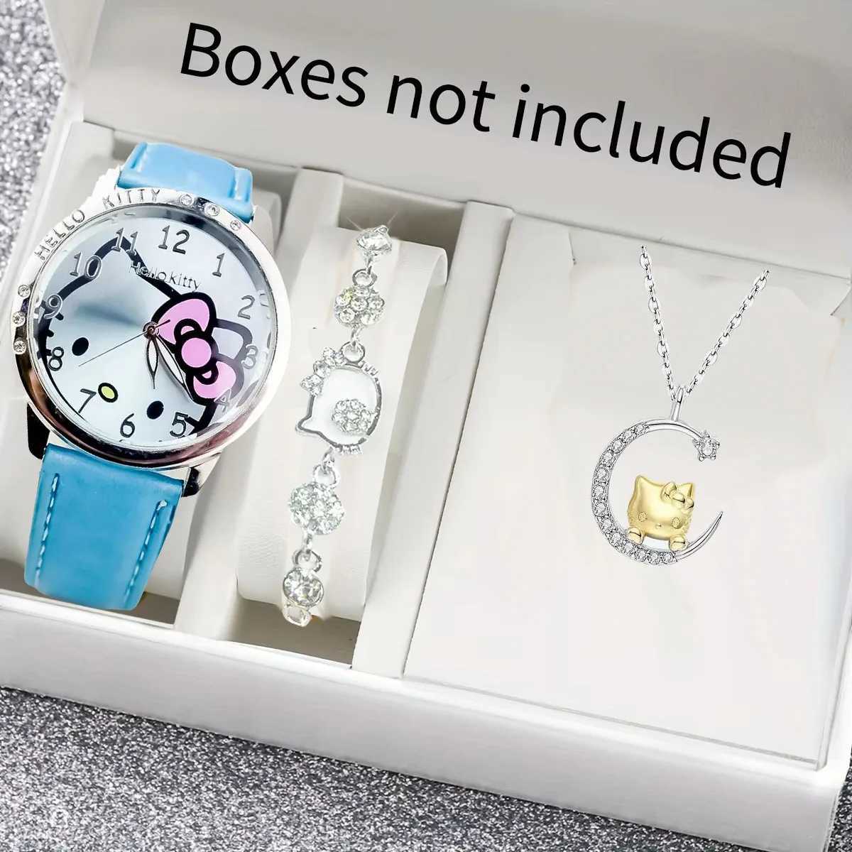 Sanrio 3pcs/set Hello Kitty Quartz Watch for Women and Children Waterproof Kawaii Lady Fashion WristWatch Hello Kitty Bracelet and Necklacew250716