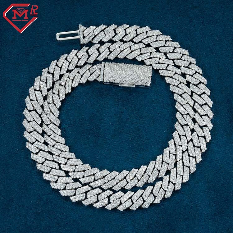 Top Selling 10mm Cuban Link Chains 2 Row Iced Out Hiphop 925 Silver Miami Vvs Moissanite Cuban Chain