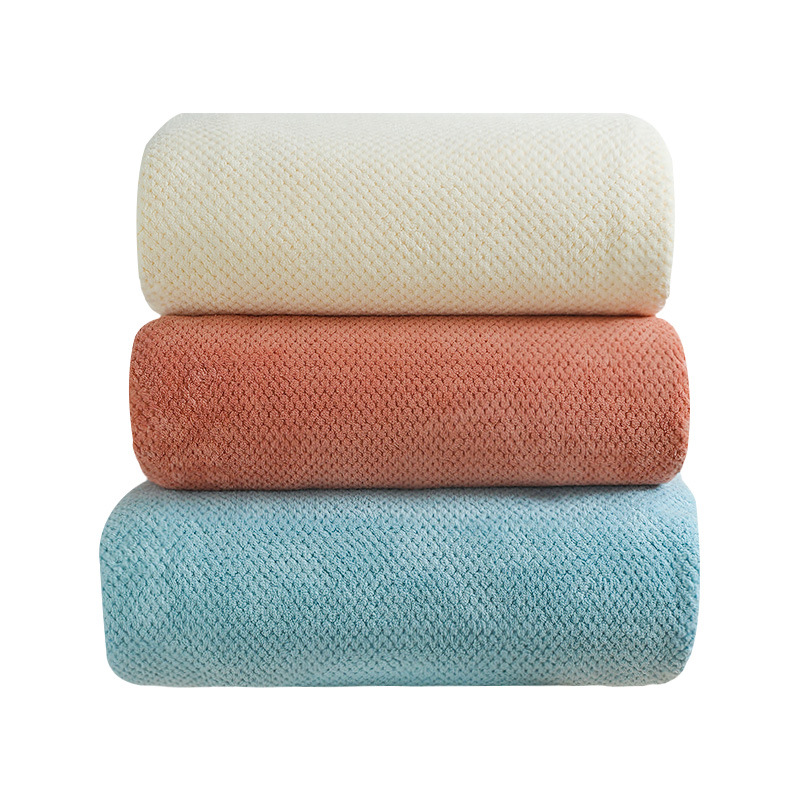 2Piece Premium coral fleece bath towel pineapple grid large bath towel thickened beach towel absorbent household adult