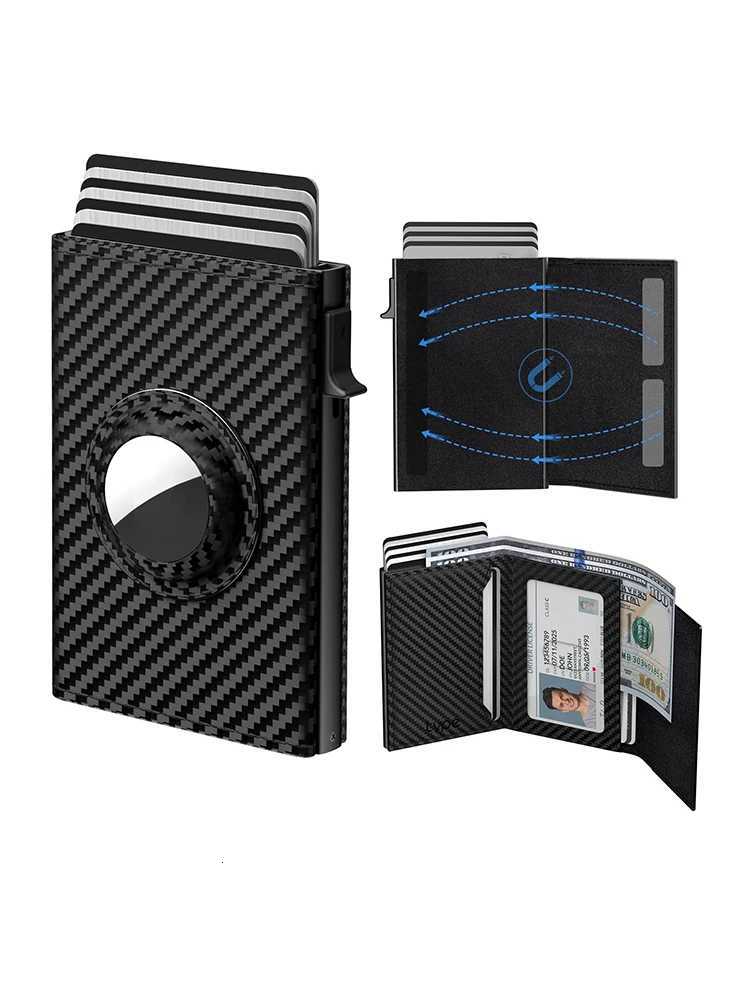 YATBEST Mens Card Bag With Air Tag Positioning Slot RFID Anti Theft Brush Ultra Thin Metal Wallet Clip S250716