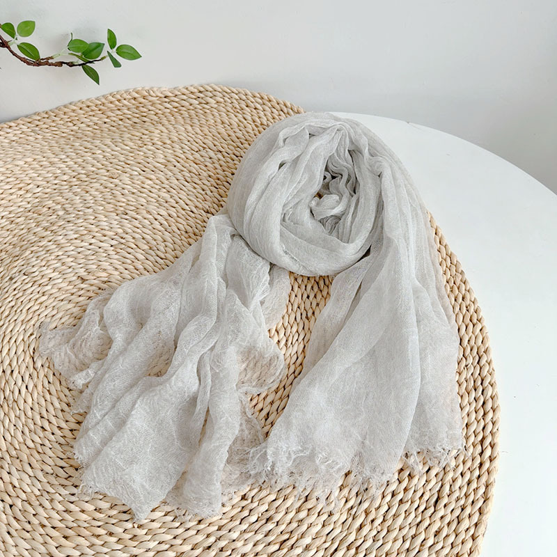 K1370 Retro pleated solid color Tencel wool scarf all-match summer neck protection dual-purpose large shawl light breathable silk scarf for women