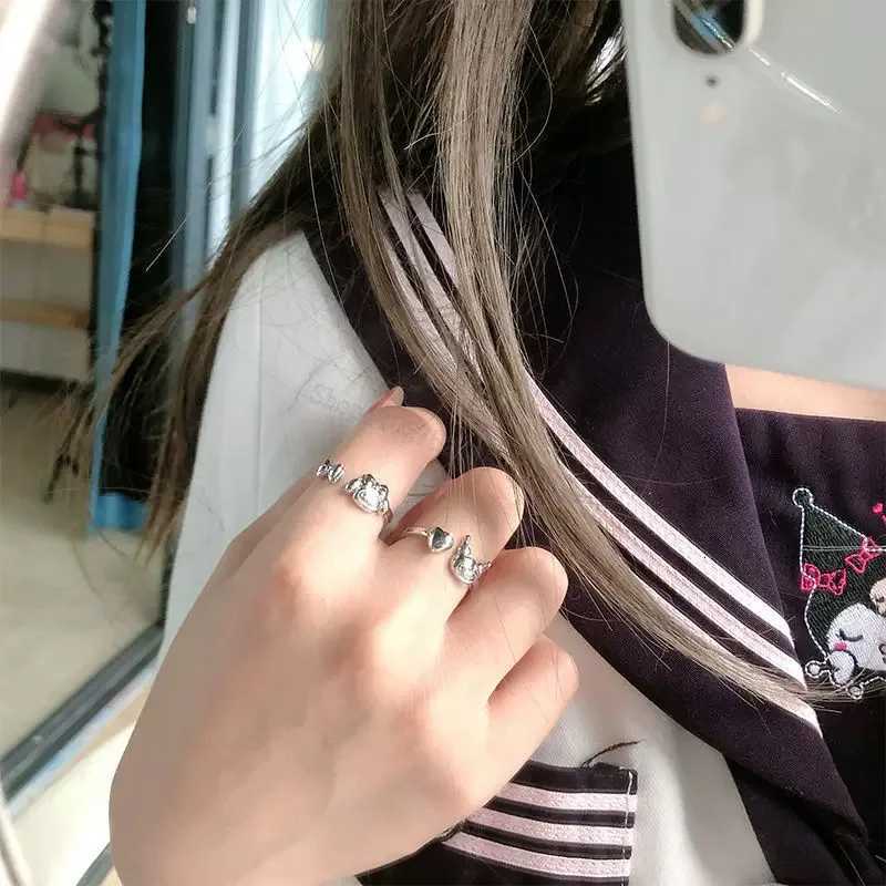 Sanrio Kawaii Sanrio Kuromi Adjustable Rings My Melody Jewelry Accessories Silver Color Charms Men Women Jewelry Accessories Cute w250716